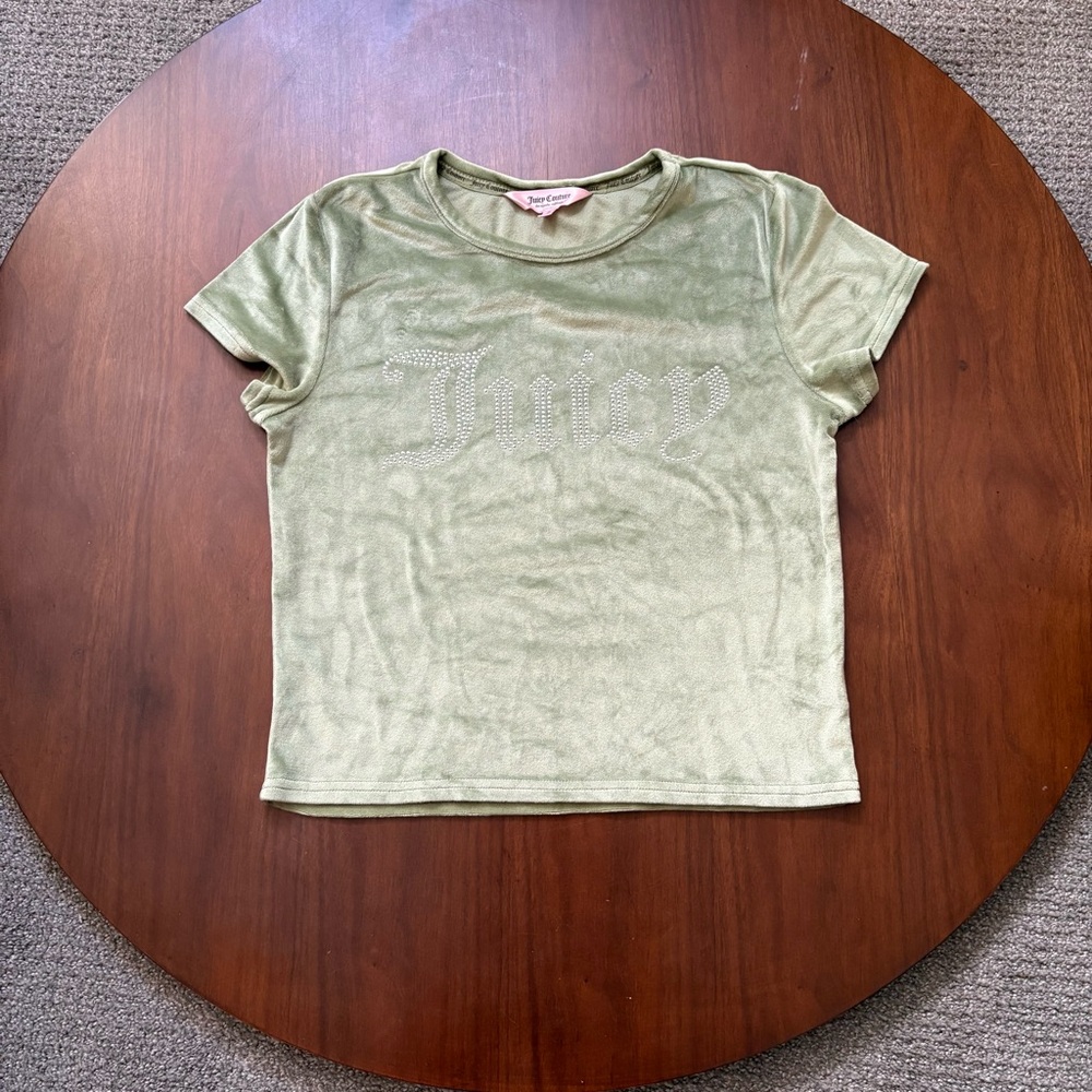 Juicy Couture Velvety Green Y2K Style Cropped Shirt Women's Size Medium